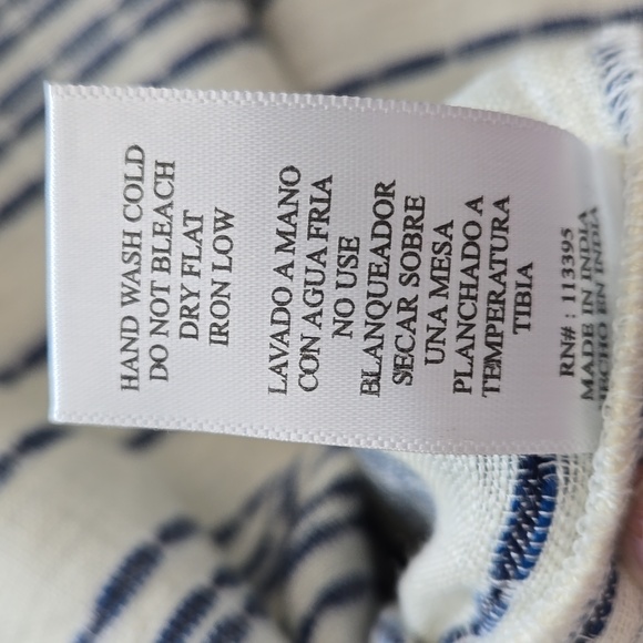 En Creme Women's Beige & Blue Striped Blouse Button Front Collar Top Size Small - Picture 10 of 13